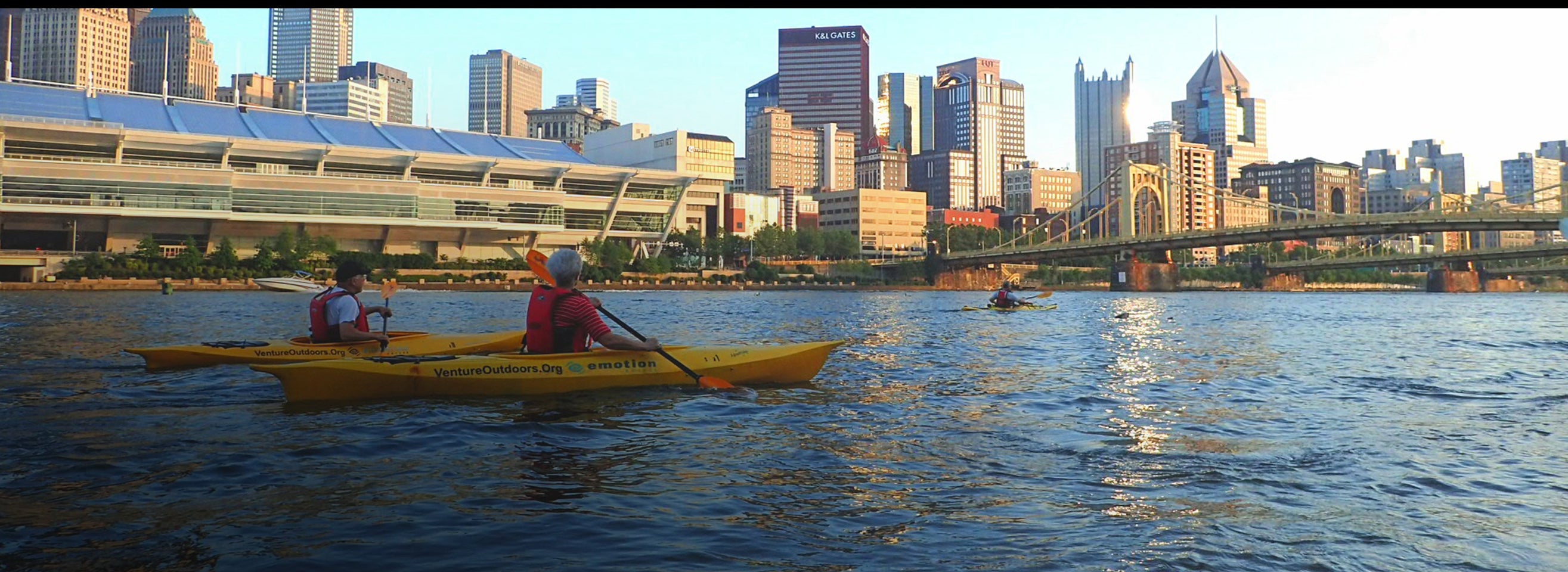 Kayakers paddle their way down one of Pittsburgh's three major rivers